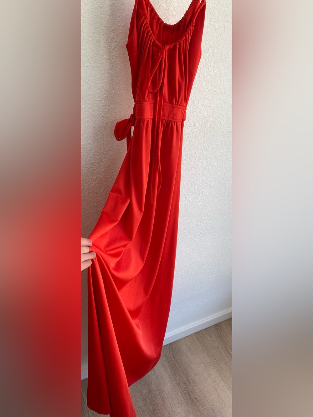 Vintage Red Maxi Dress with Waist Tie